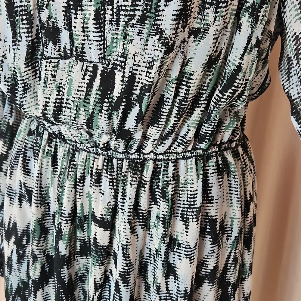 Max Edition Abstract Blouson Dress Womens Large Cinched Waist Long Sleeve Office